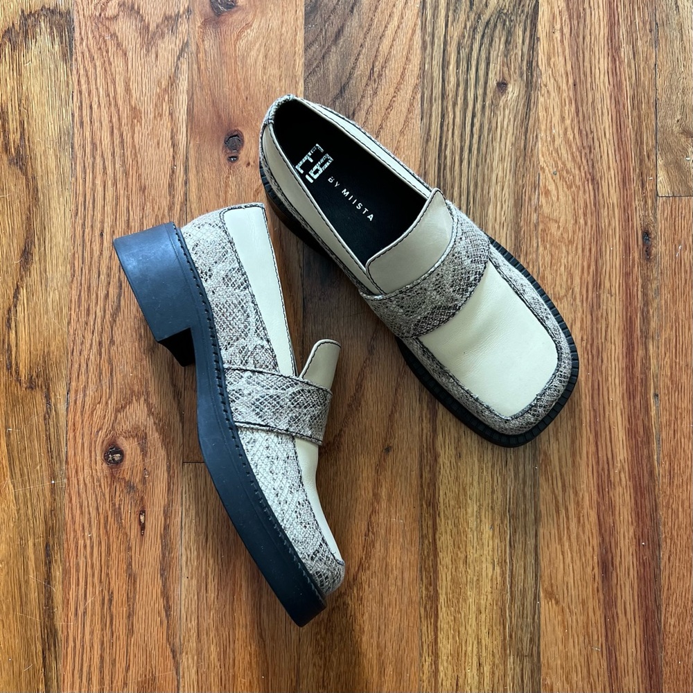 Miista Iona Cream Snake Leather Loafers